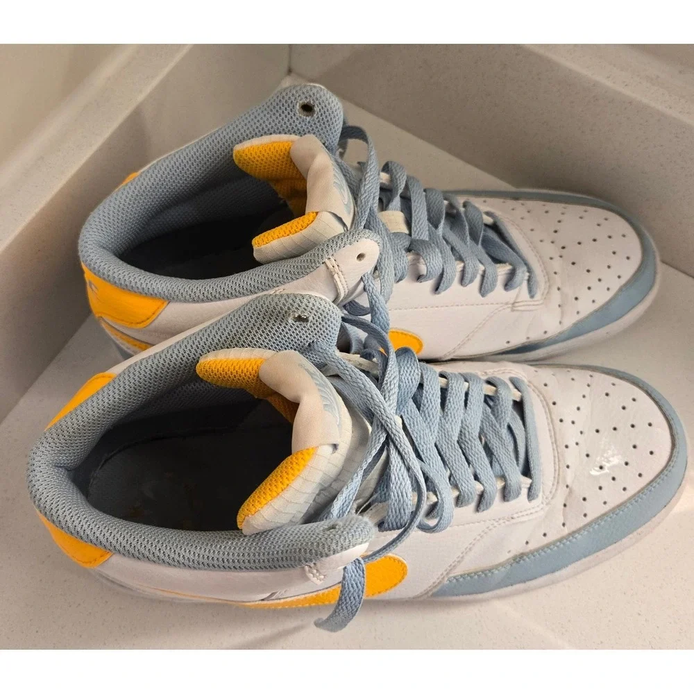 Nike Court Vision High Top Sneakers White Yellow Blue Size 10 Mens‎ Shoes